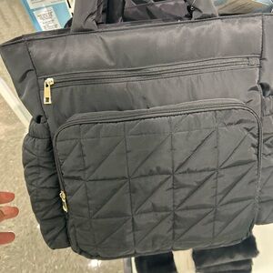 Black Quilted Backpack with Gold Accents
